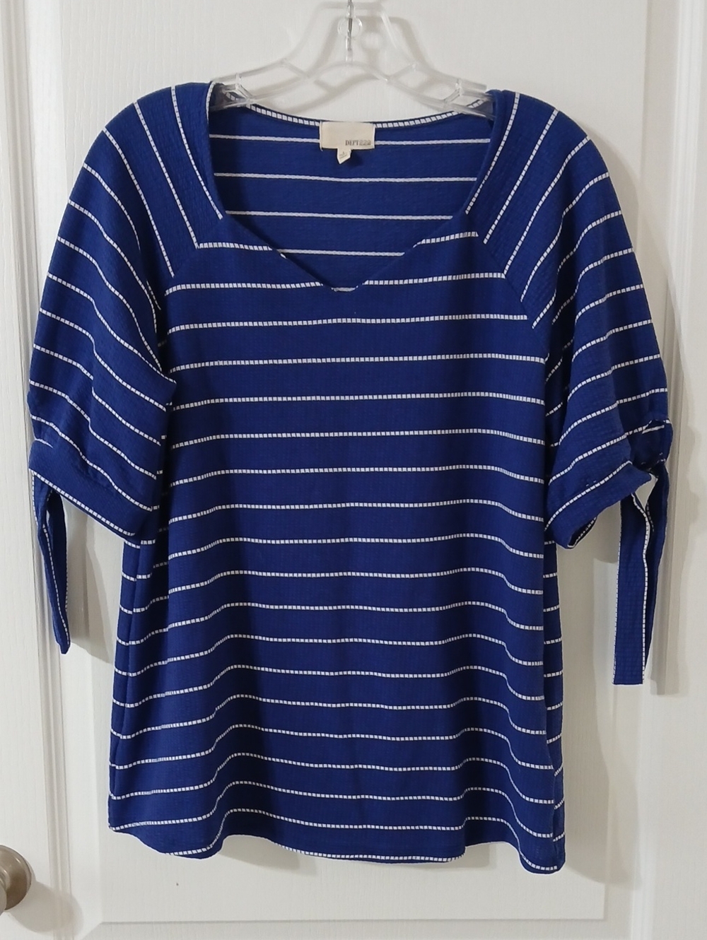 Blue Striped Short-Sleeve Tie-Cuff Tee by DEPT222